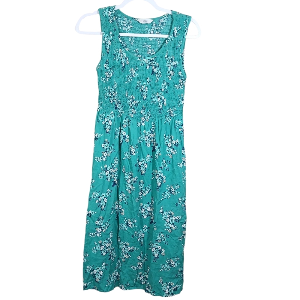 Croft & Barrow Green Floral Smocked Midi Dress w/ Pockets Cottagecore Spring